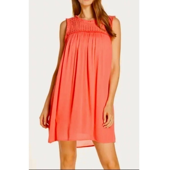 NEW Tommy Bahama Crinkle Rayon Coral Orange Dress Fringe Trim Shift Size Small - Picture 1 of 7